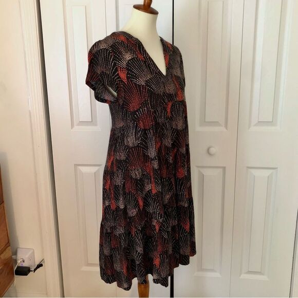 Anthropologie Maeve Tania Tiered Dress Short Sleeve Fall Colors Medium - Picture 6 of 11